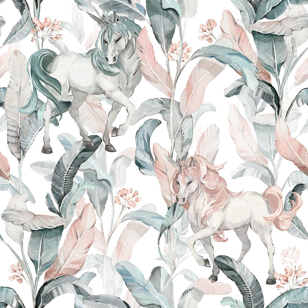 Unicorn Enchantment (White) Wallpaper pattern close-up