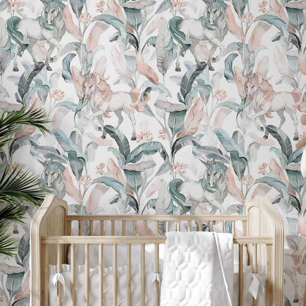 Unicorn Enchantment (White) Wallpaper in nursery