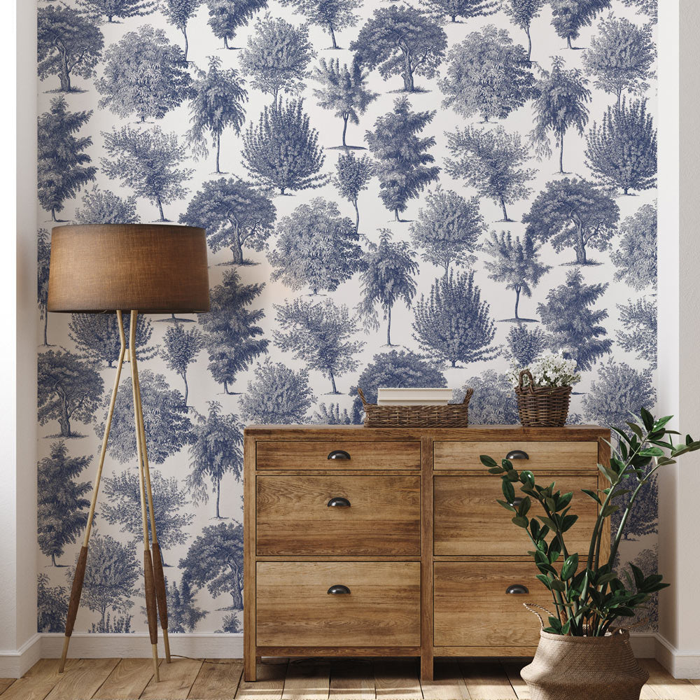 Botanical Blend (Dark Blue) Wallpaper accent wall