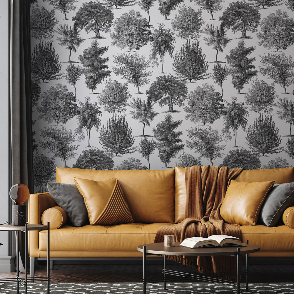 Botanical Blend (Black) Wallpaper in living room