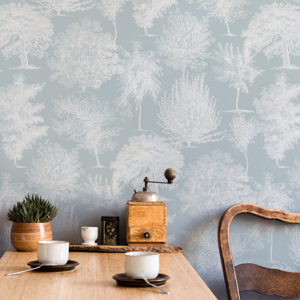 Botanical Blend (Blue & White) Wallpaper on accent wall