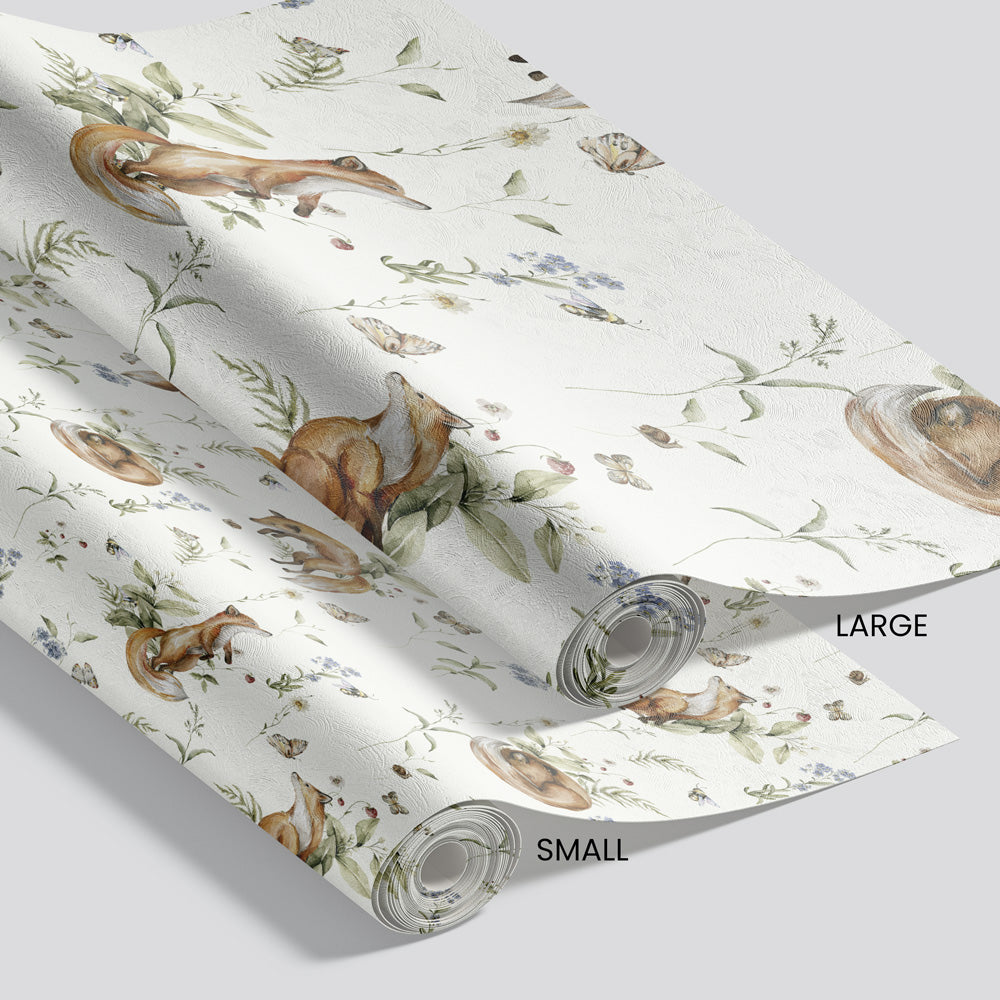 Frolicking Foxes (Ivory) Wallpaper pattern size options