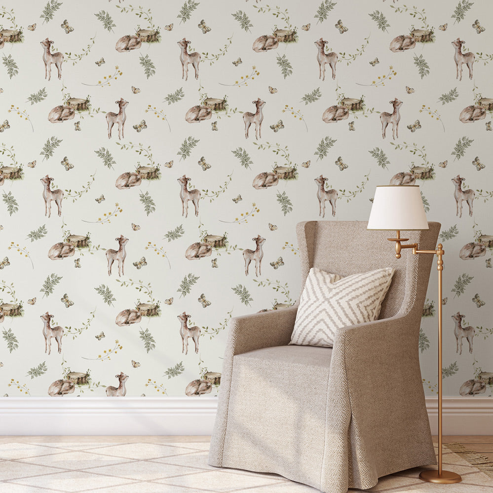 Freckled Fawns (Ivory) Wallpaper in nursery