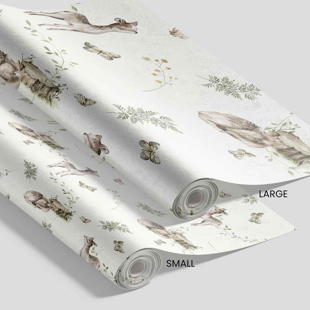 Freckled Fawns (Ivory) Wallpaper pattern size options