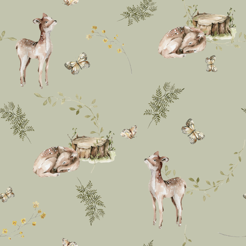 Freckled Fawns (Sage) Wallpaper pattern close-up