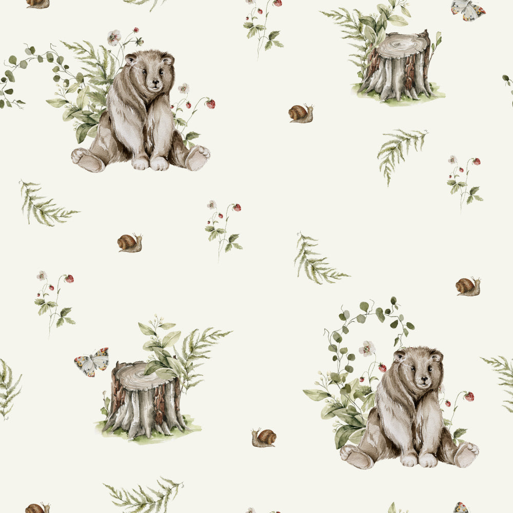 Too Cute To Bear (Ivory) Wallpaper pattern close-up