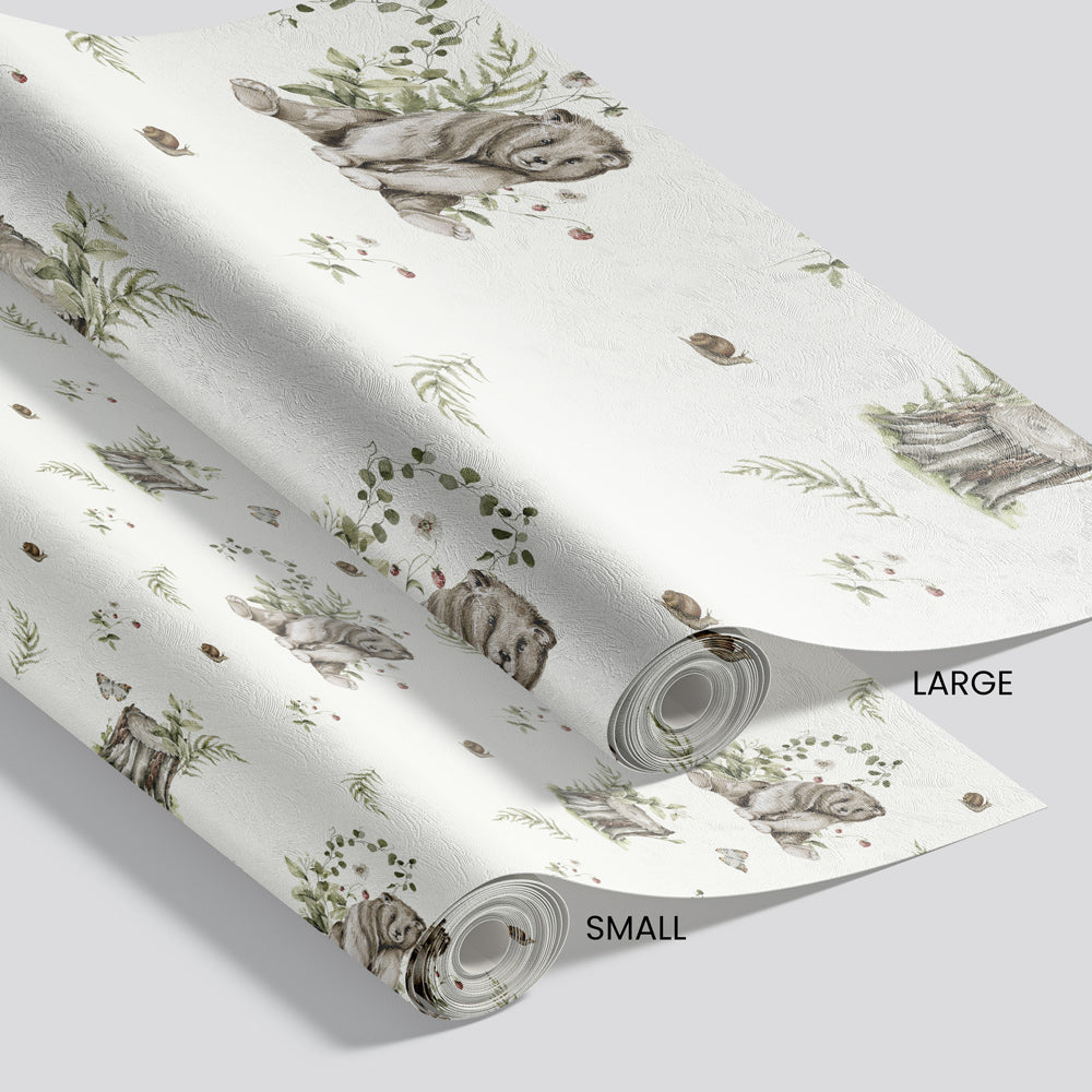 Too Cute To Bear (Ivory) Wallpaper pattern size options