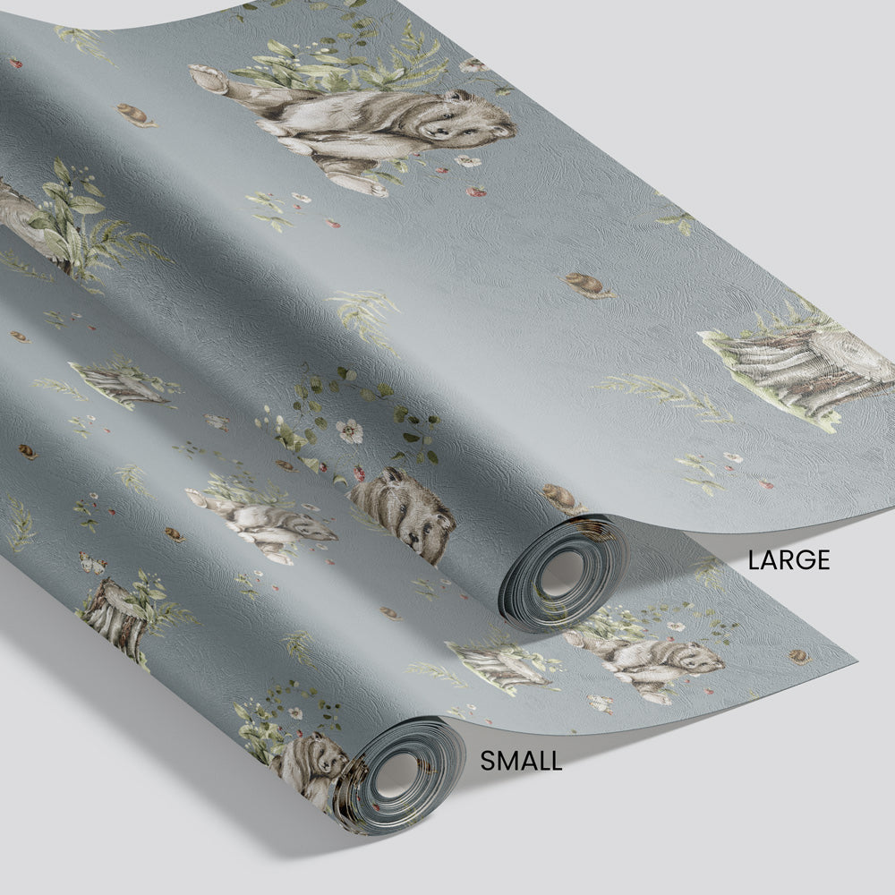 Too Cute To Bear (Dusty Blue) Wallpaper pattern size options