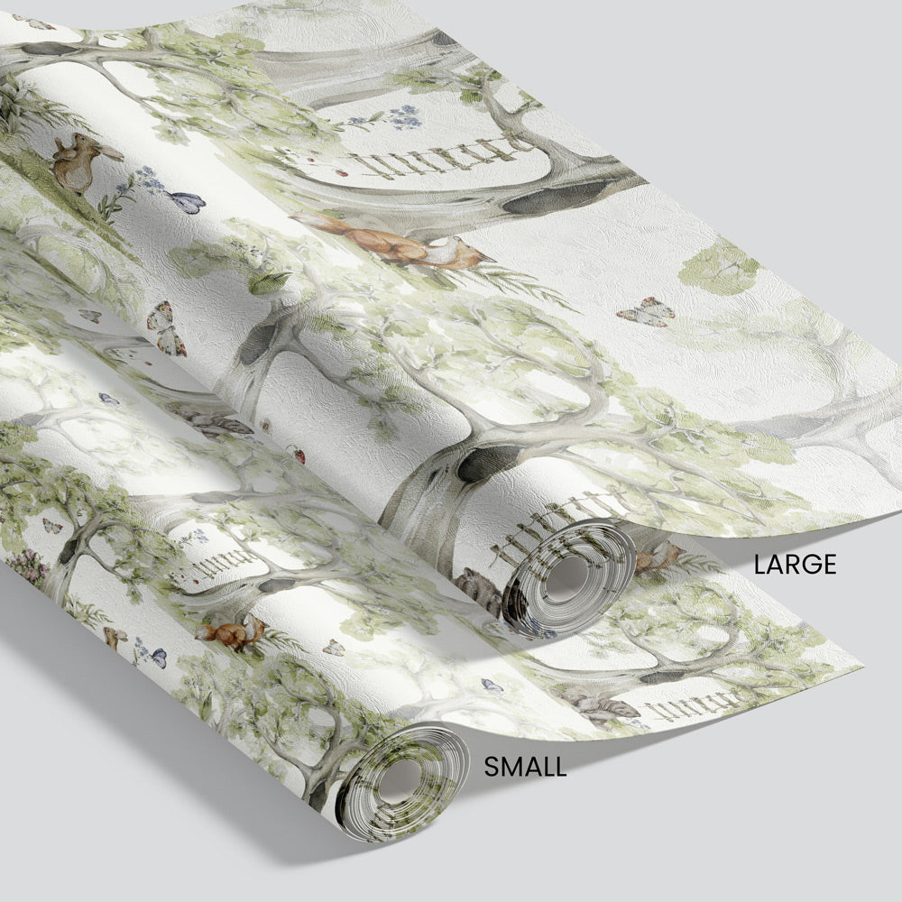 Peaceful Forest (Ivory) Wallpaper pattern size options