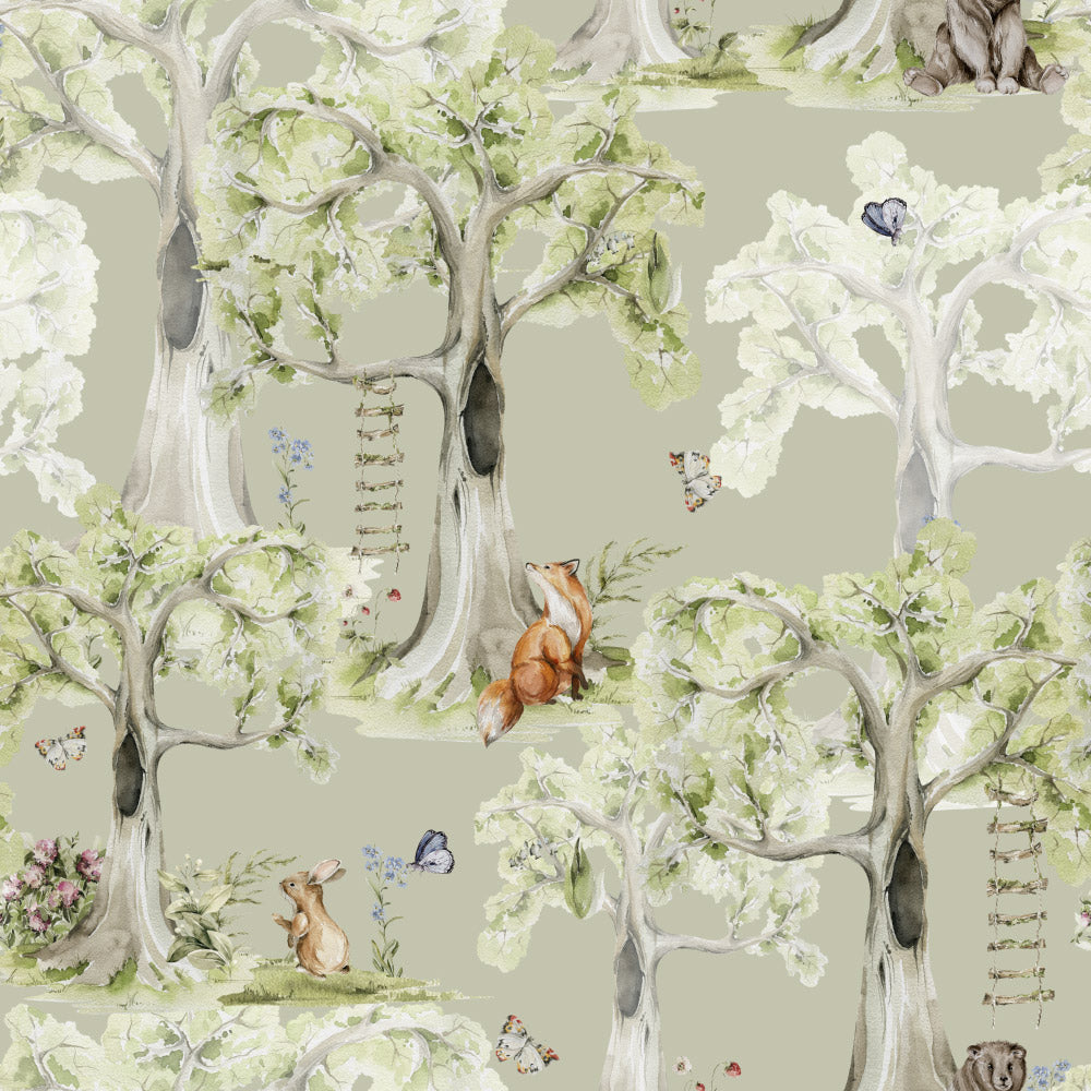 Peaceful Forest (Sage) Wallpaper pattern close-up