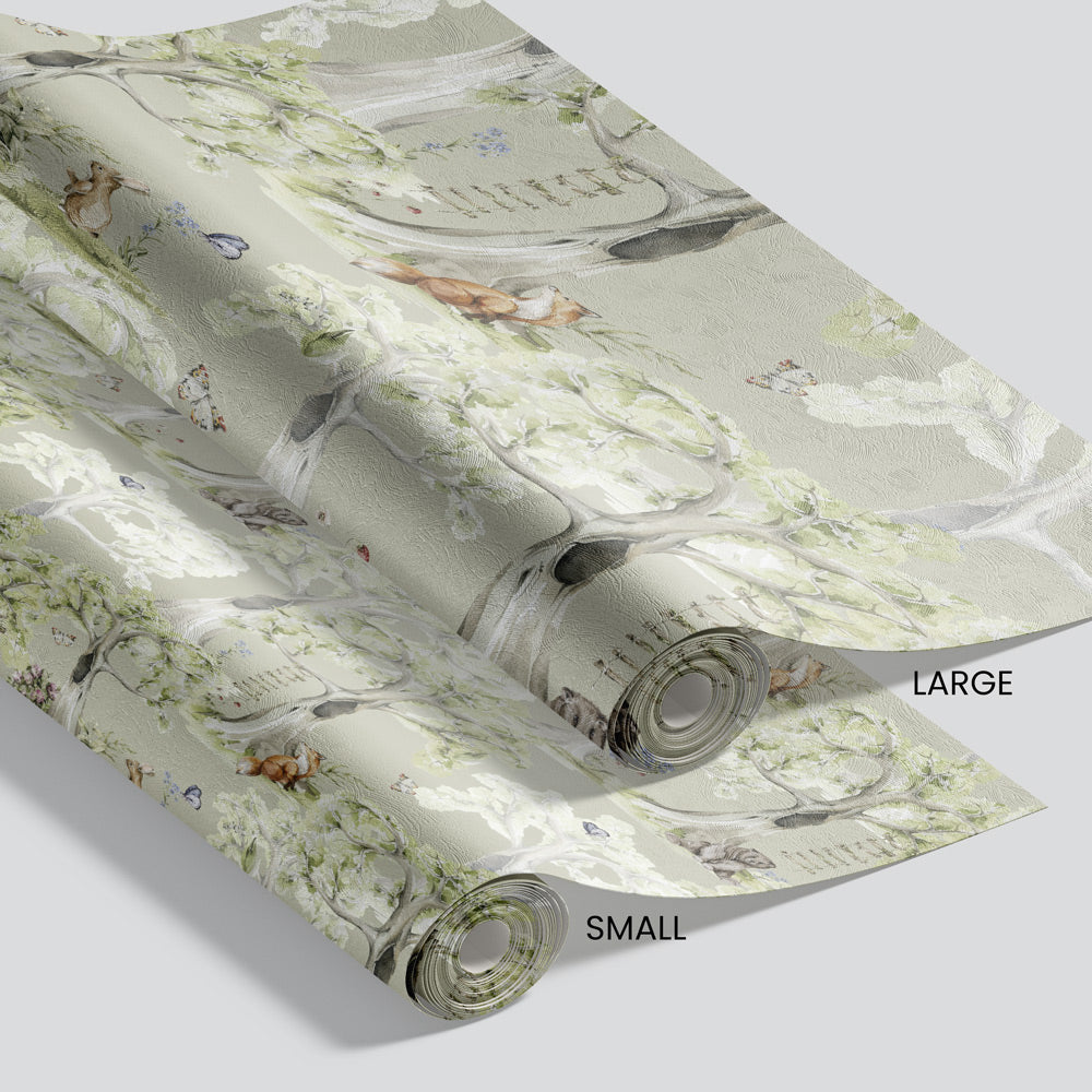 Peaceful Forest (Sage) Wallpaper pattern size options