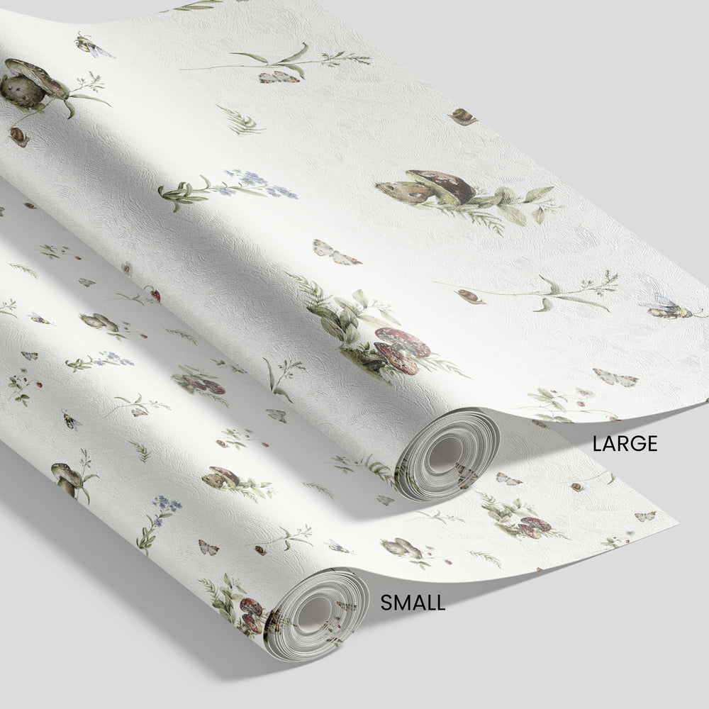 Toadstool Tango (Ivory) Wallpaper pattern size options