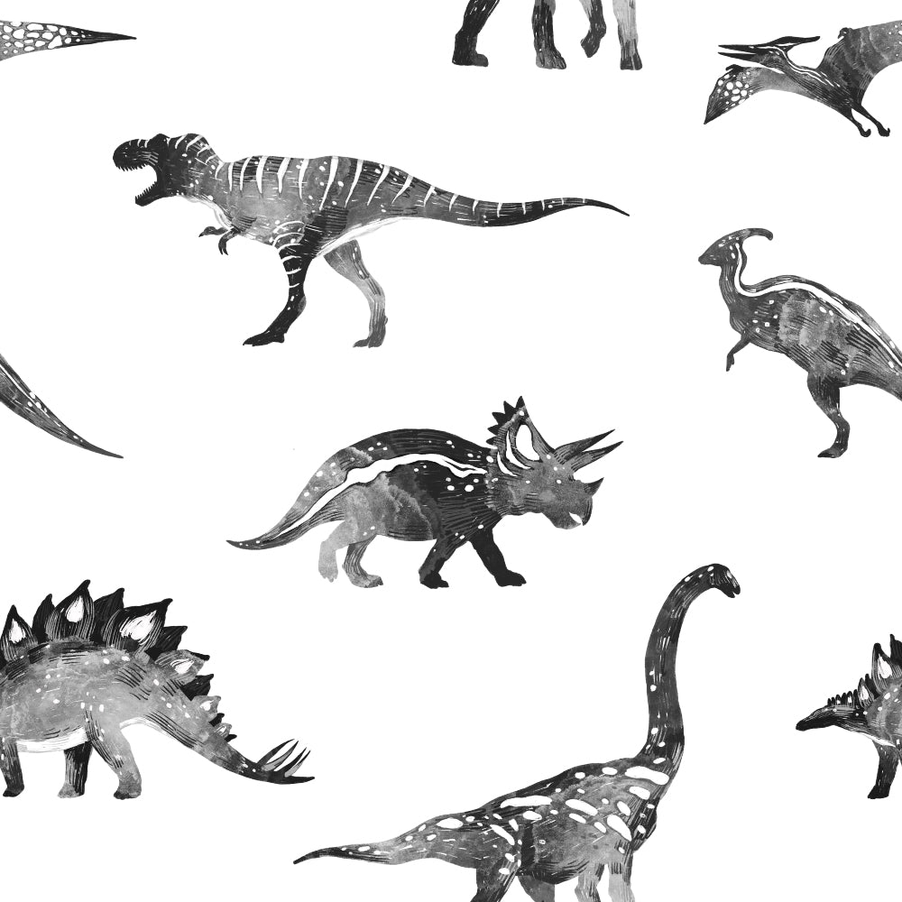 Jurassic Jungle (White) Wallpaper pattern close-up