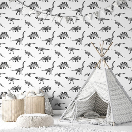 Jurassic Jungle (White) Wallpaper in nursery