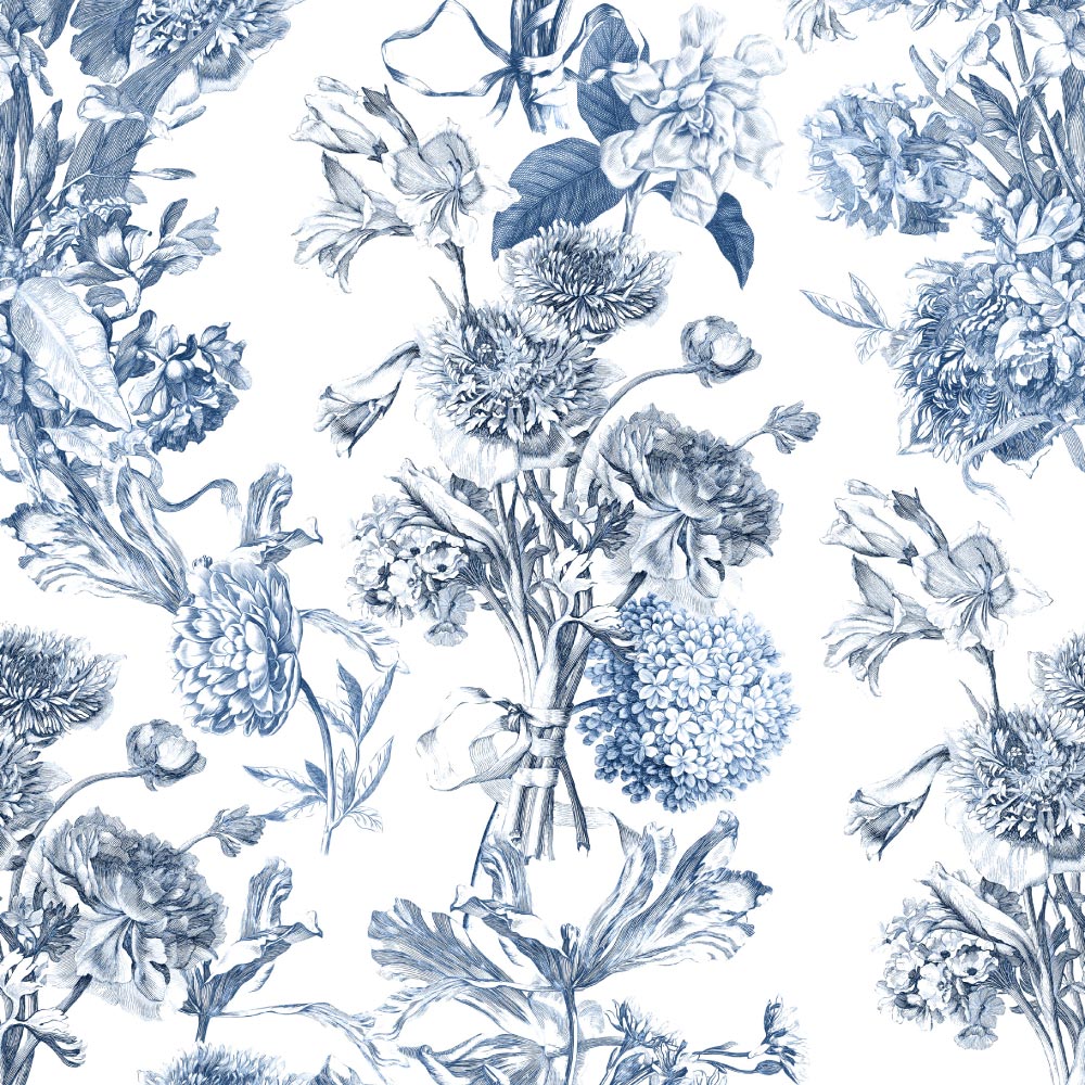 Toile Fleurie (Blue & White) Wallpaper pattern close-up