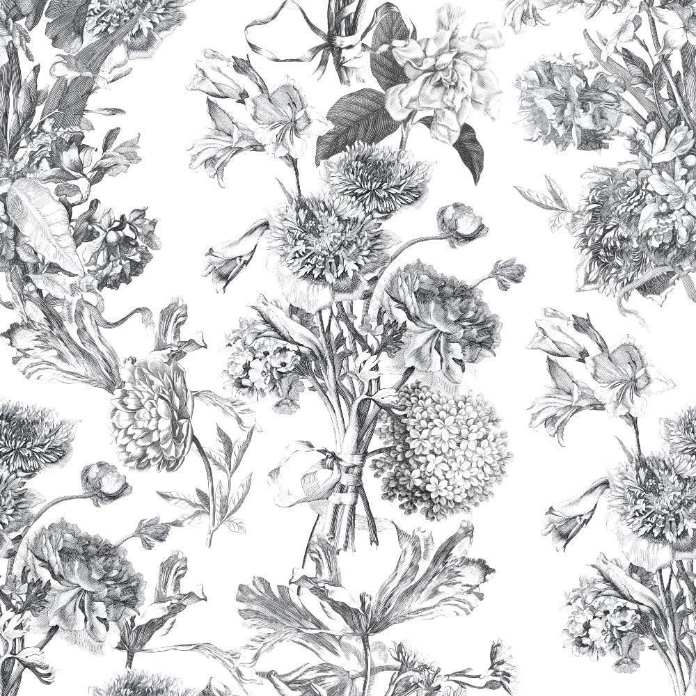 Toile Fleurie (Black & White) Wallpaper pattern close-up