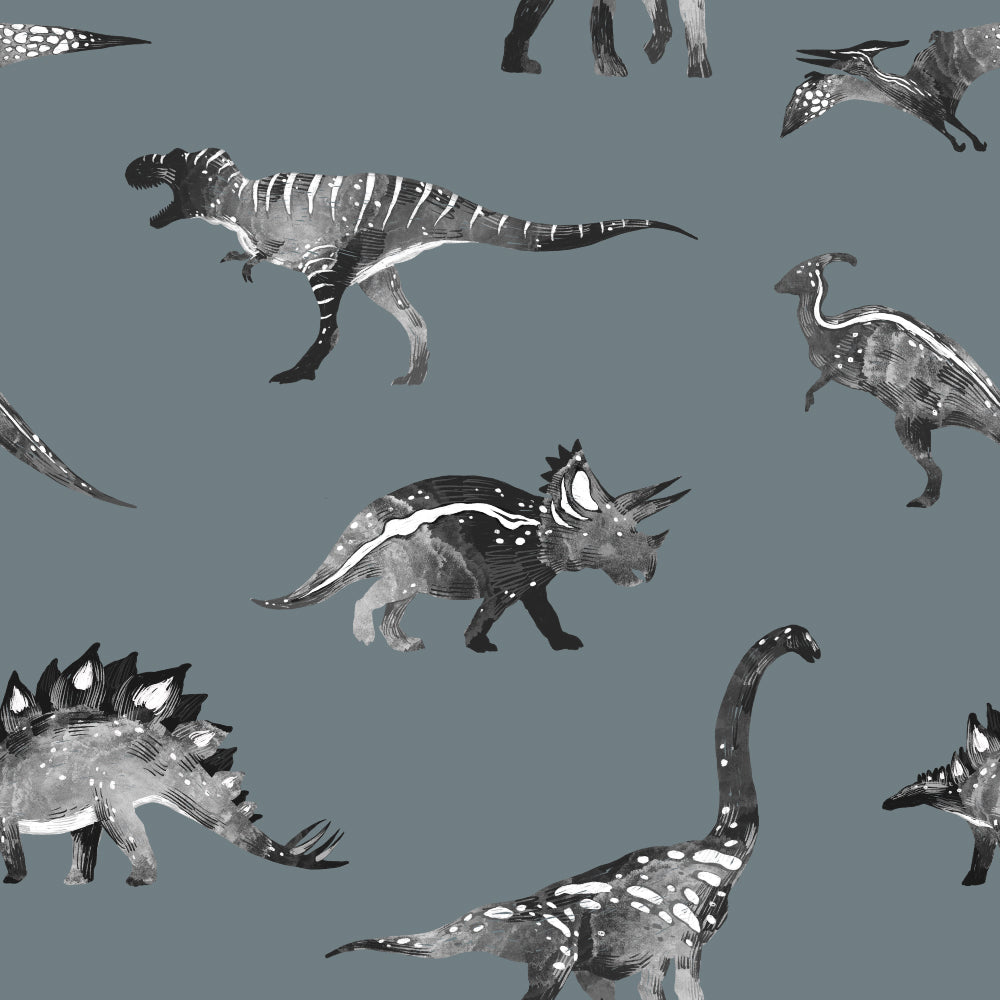 Jurassic Jungle (Slate Blue) Wallpaper pattern close-up