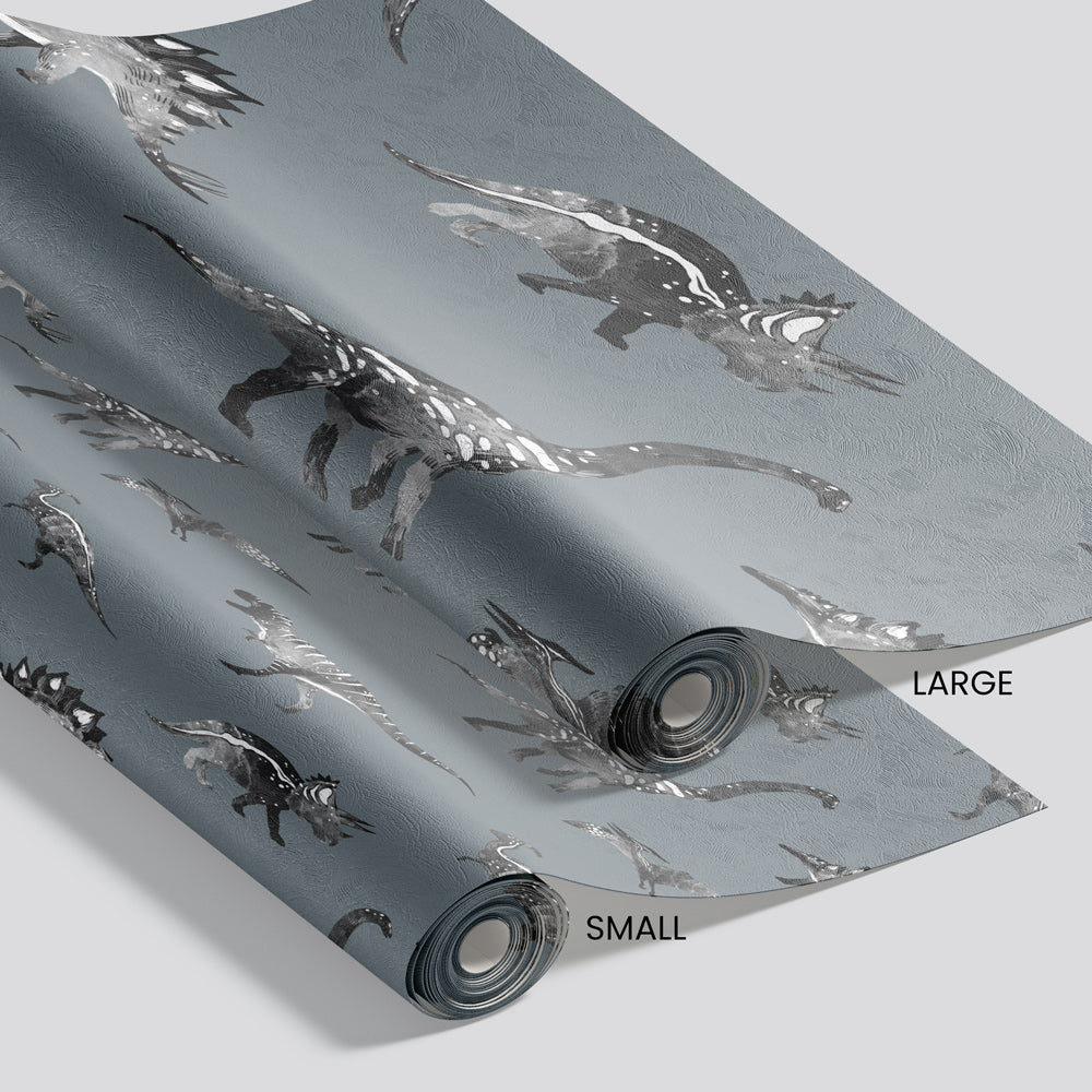 Jurassic Jungle (Slate Blue) Wallpaper pattern size options