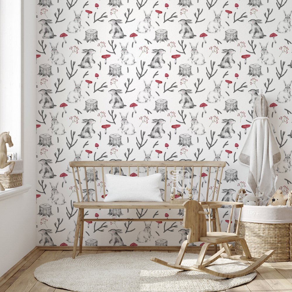 Toad & The Hare (White) Wallpaper in nursery