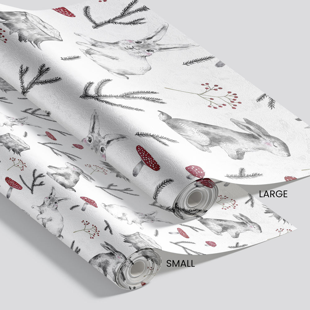 Toad & The Hare (White) Wallpaper pattern size options