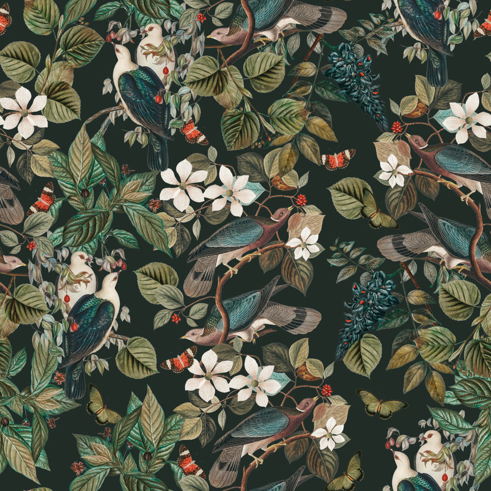 Sanctuary (Deep Forest Green) Wallpaper pattern close-up