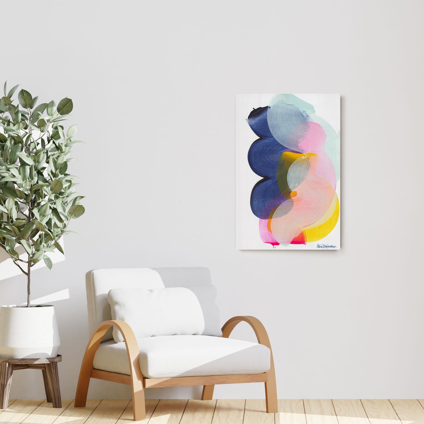 Claire Desjardins' Cocooned painting reproduced on HD metal print and displayed on wall