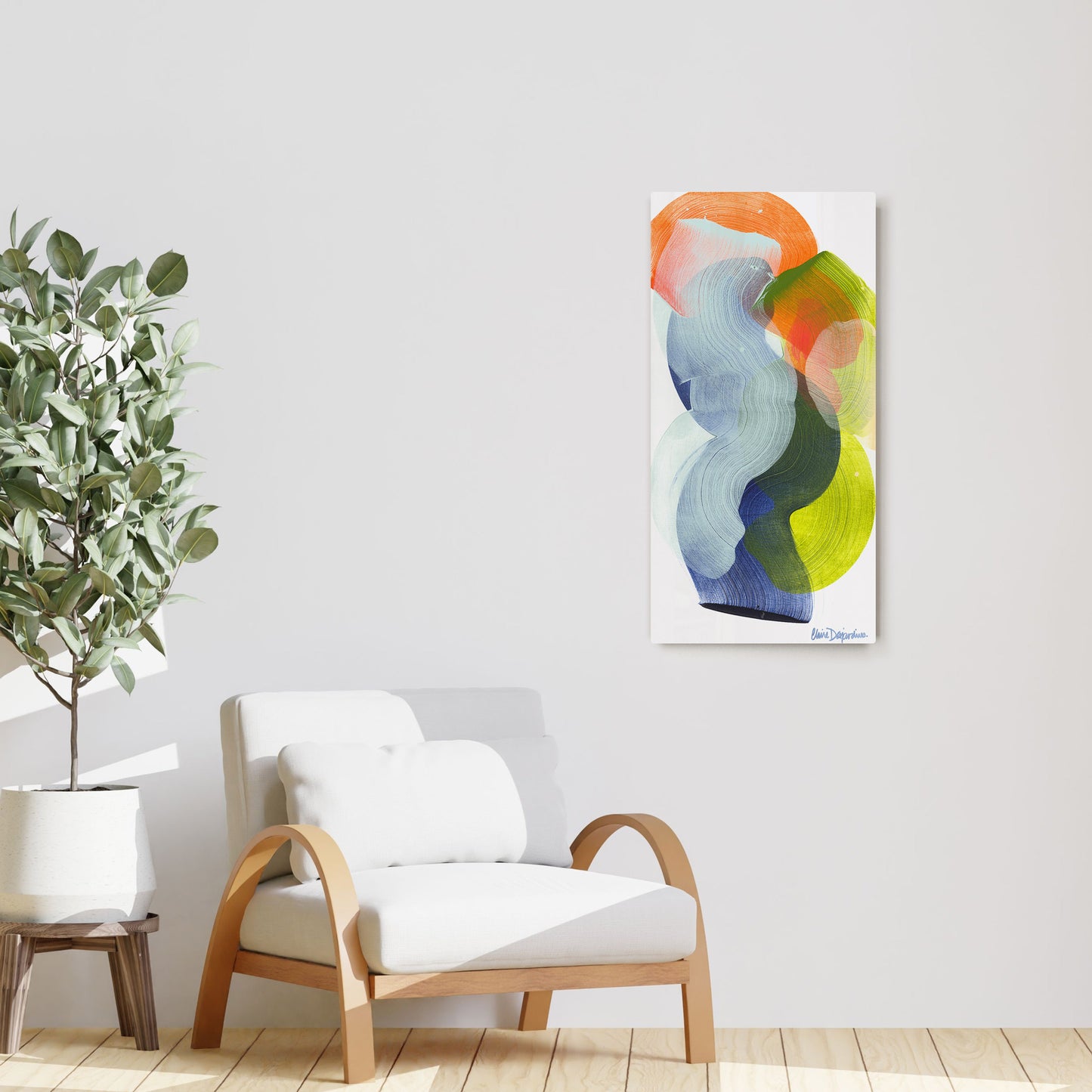 Claire Desjardins' Bite of an Apple painting reproduced on HD metal print and displayed on wall