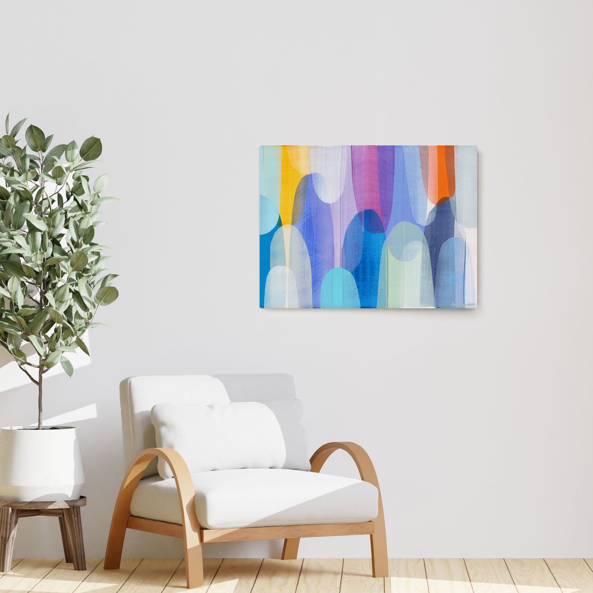 Claire Desjardins' Light on My Toes painting reproduced on HD metal print and displayed on wall