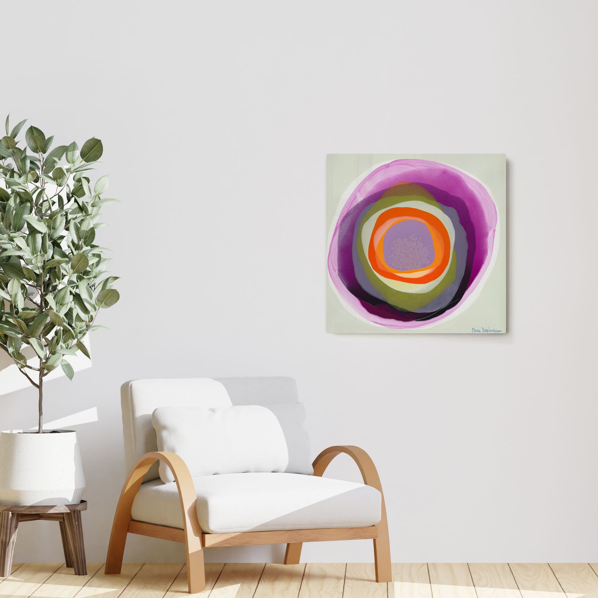 Claire Desjardins' Serene painting reproduced on HD metal print and displayed on wall