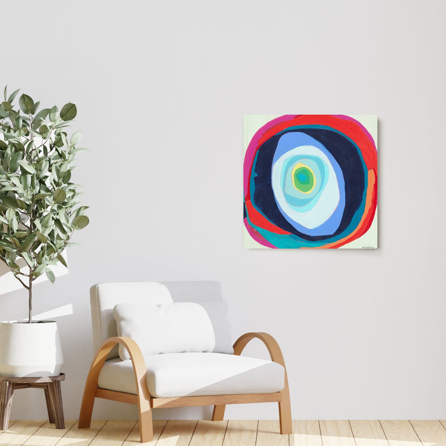 Claire Desjardins' My Intentions painting reproduced on HD metal print and displayed on wall