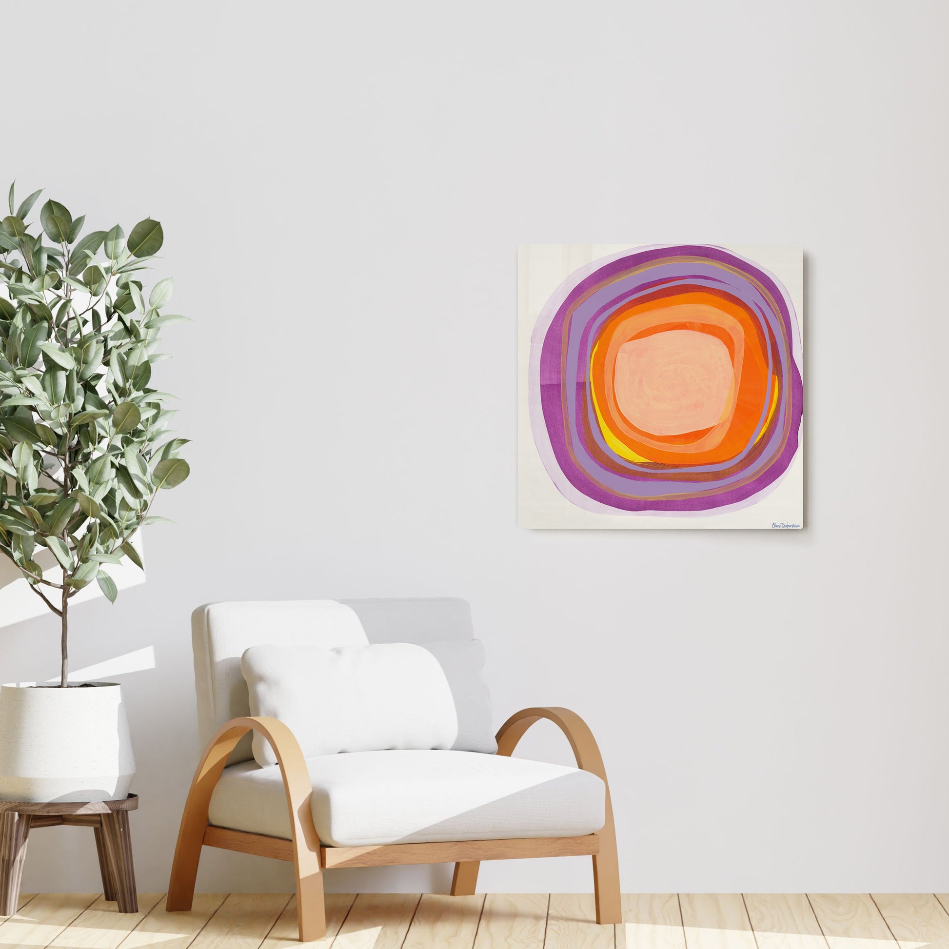 Claire Desjardins' Plum Purple painting reproduced on HD metal print and displayed on wall