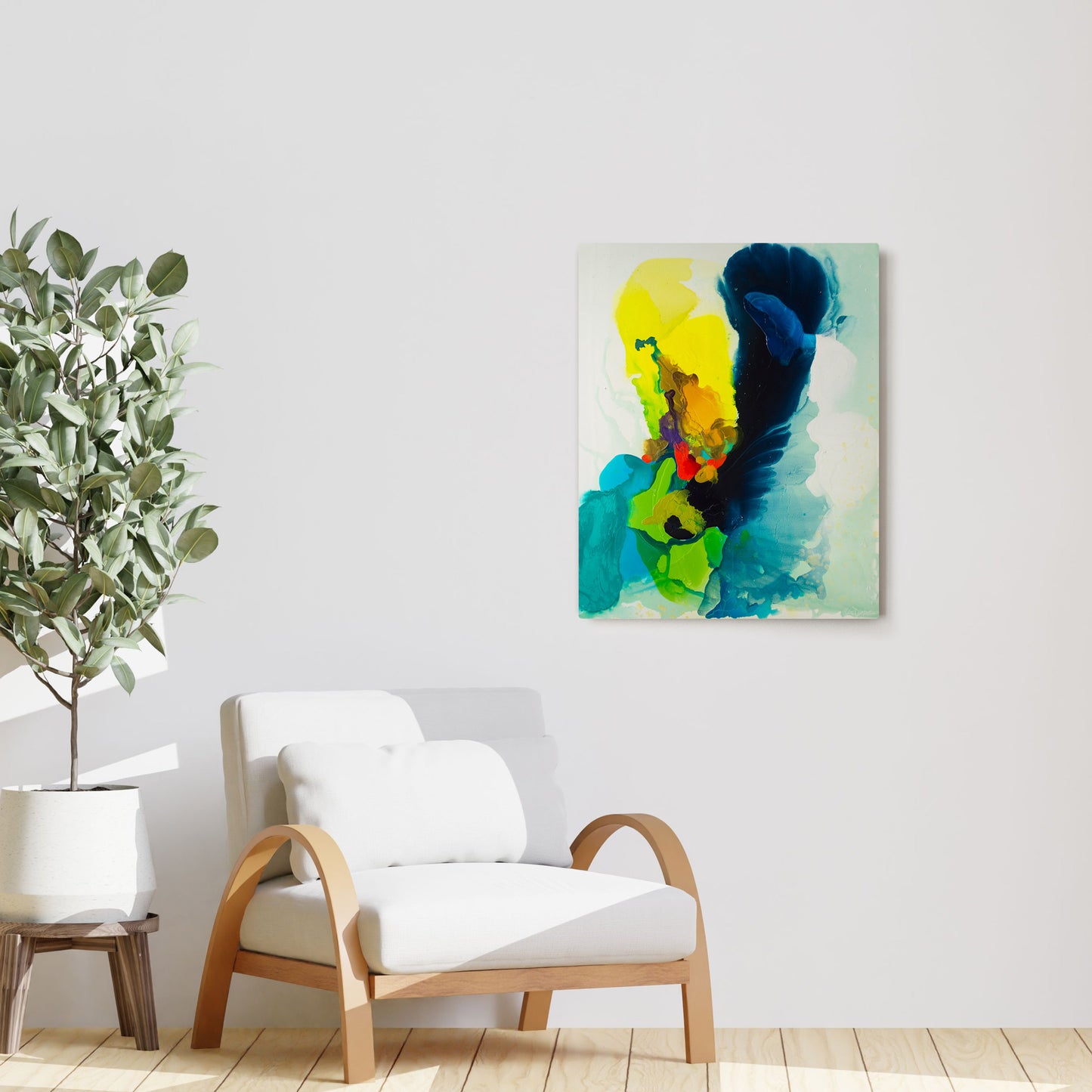 Claire Desjardins' Slow Motion painting reproduced on HD metal print and displayed on wall