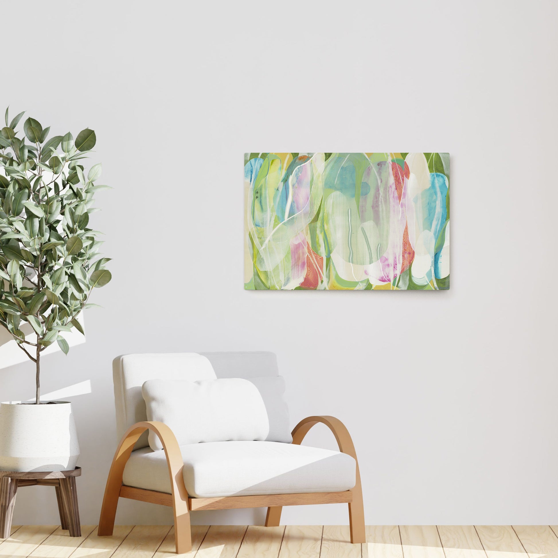 Claire Desjardins' Fresh Avocado painting reproduced on HD metal print and displayed on wall
