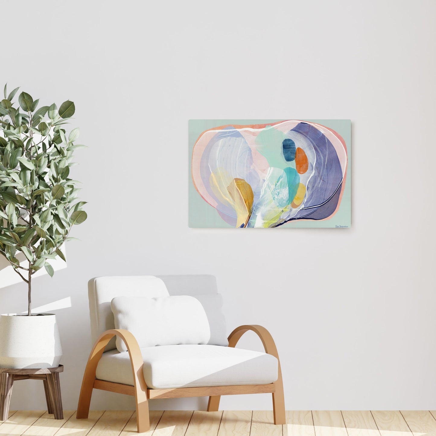 Claire Desjardins' Moving in Silence painting reproduced on HD metal print and displayed on wall
