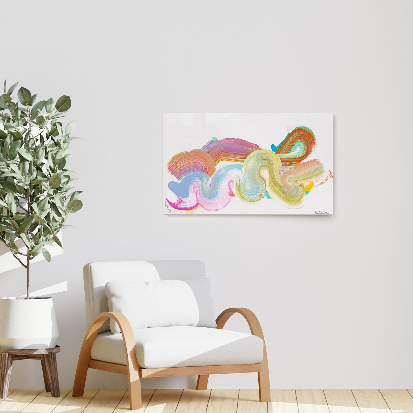 Claire Desjardins' Curled Up in You painting reproduced on HD metal print and displayed on wall