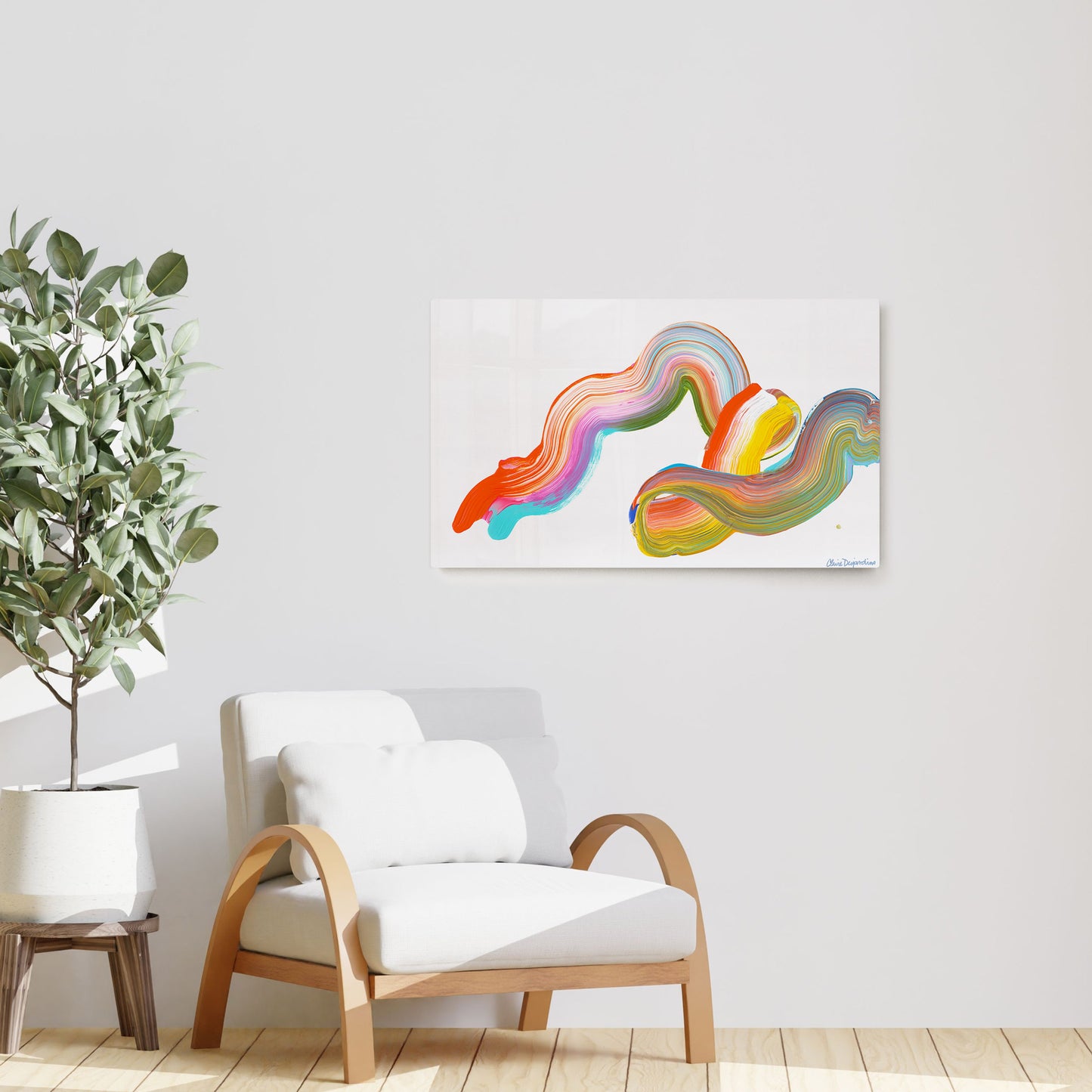 Claire Desjardins' Stepping Out painting reproduced on HD metal print and displayed on wall