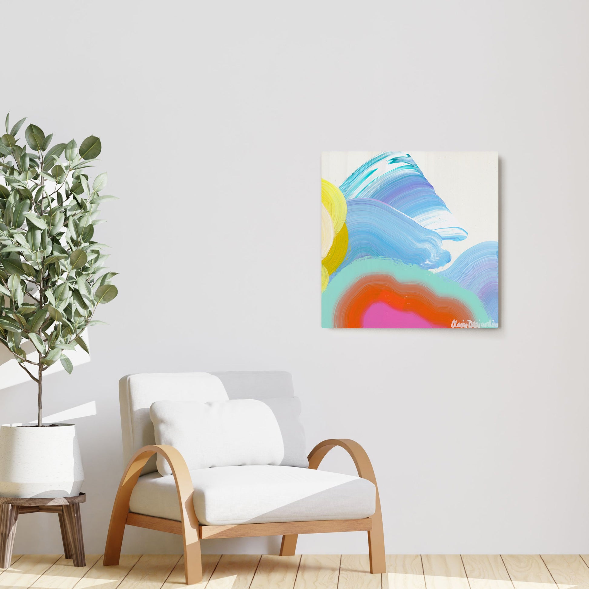 Claire Desjardins' Vav 01 painting reproduced on HD metal print and displayed on wall