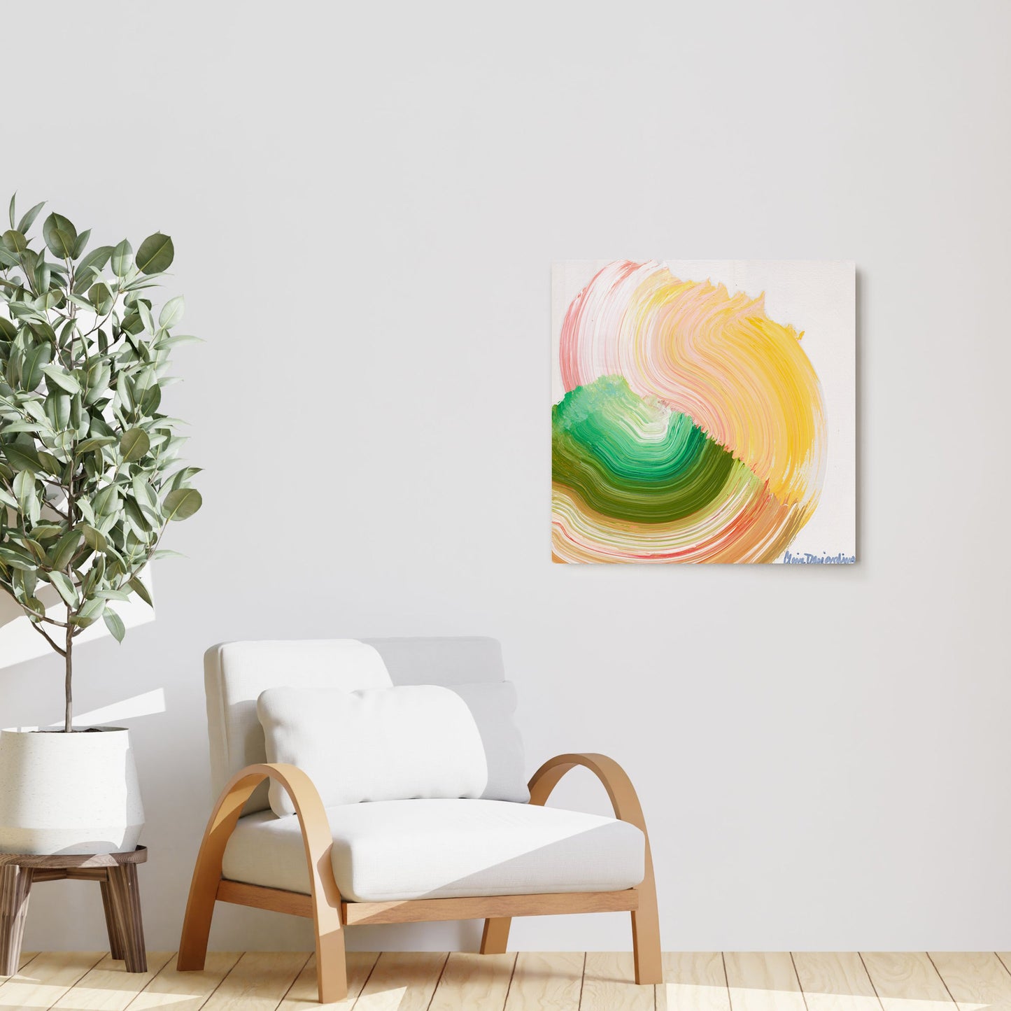 Claire Desjardins' Fresh Air and Sunshine painting reproduced on HD metal print and displayed on wall