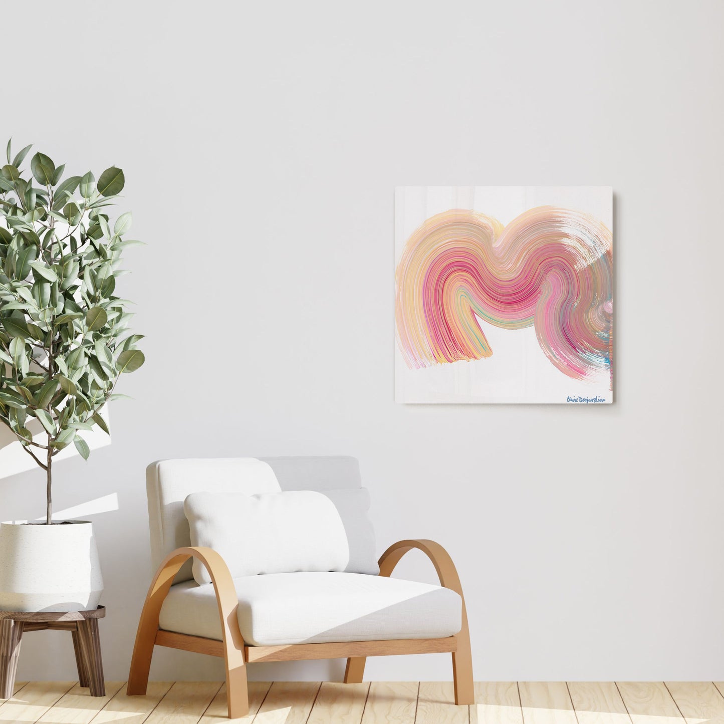 Claire Desjardins' Whoah Mama painting reproduced on HD metal print and displayed on wall