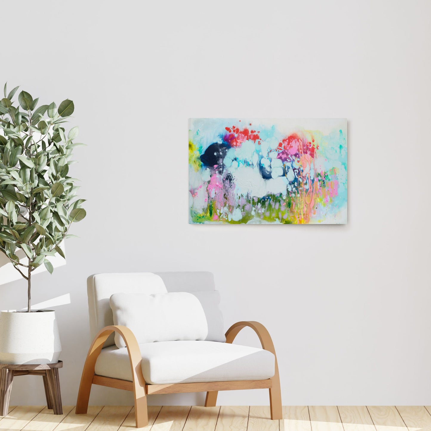 Claire Desjardins' Inventing the Garden painting reproduced on HD metal print and displayed on wall