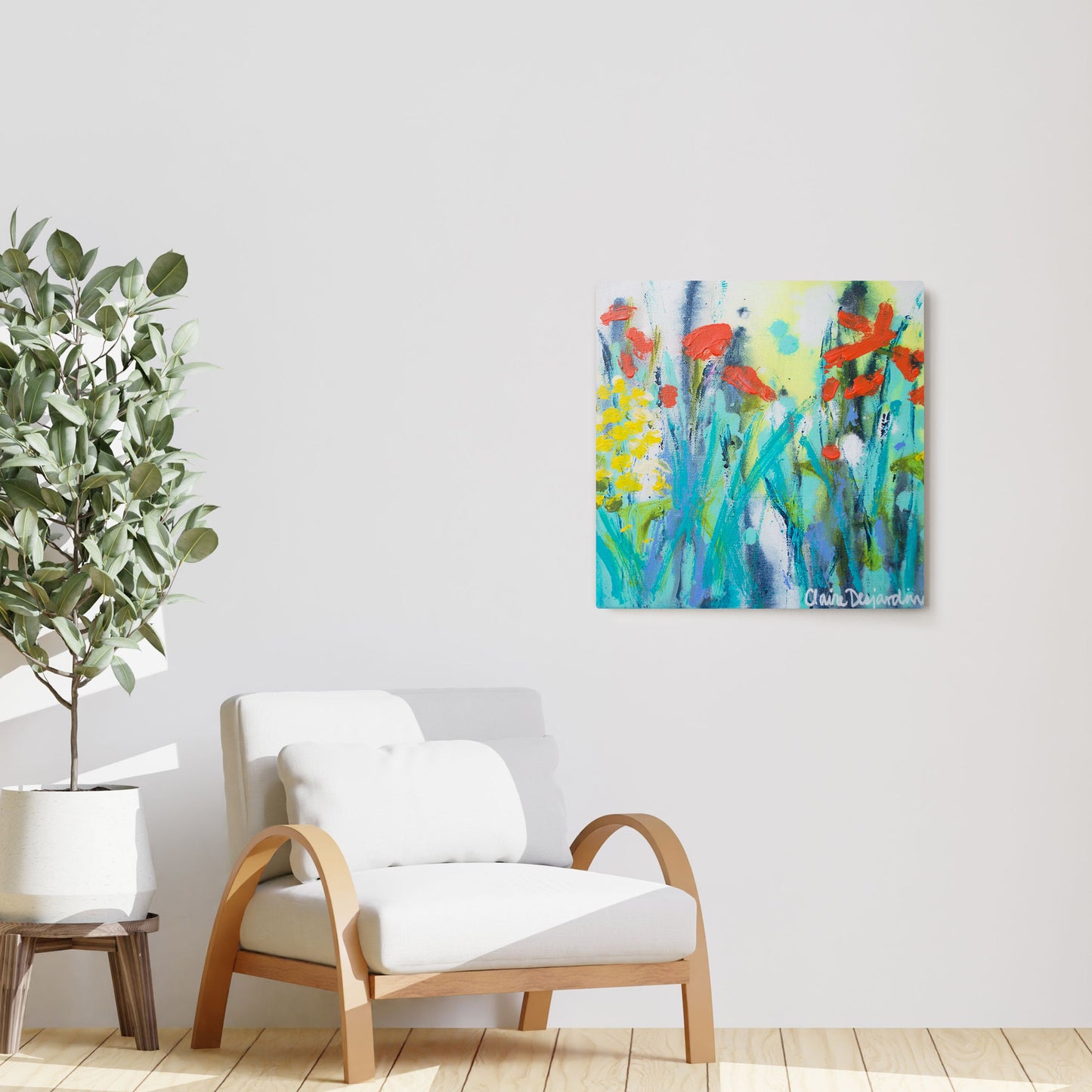 Claire Desjardins' Little Garden 03 painting reproduced on HD metal print and displayed on wall