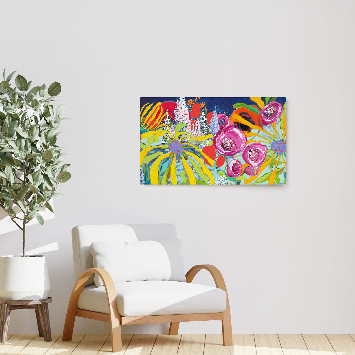 Claire Desjardins' Overgrown and Wild painting reproduced on HD metal print and displayed on wall