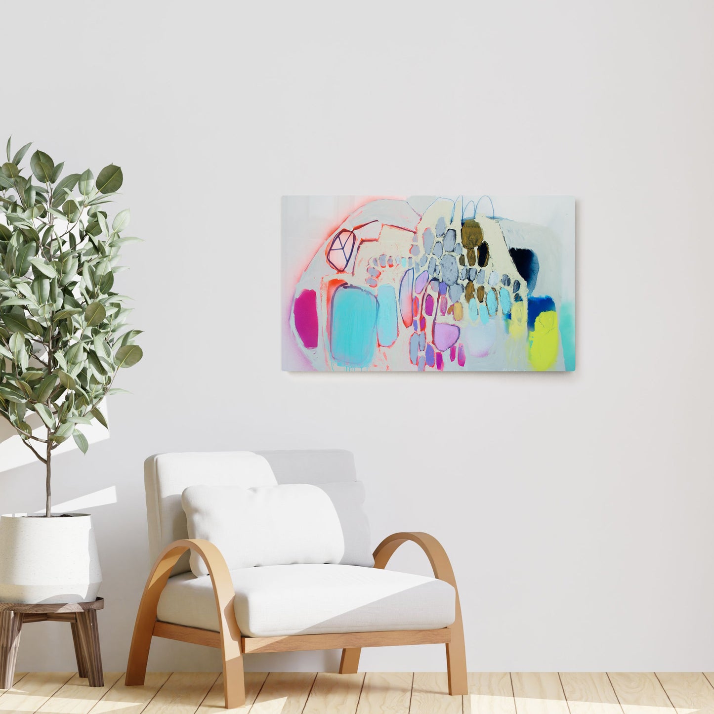 Claire Desjardins' Something I Am painting reproduced on HD metal print and displayed on wall