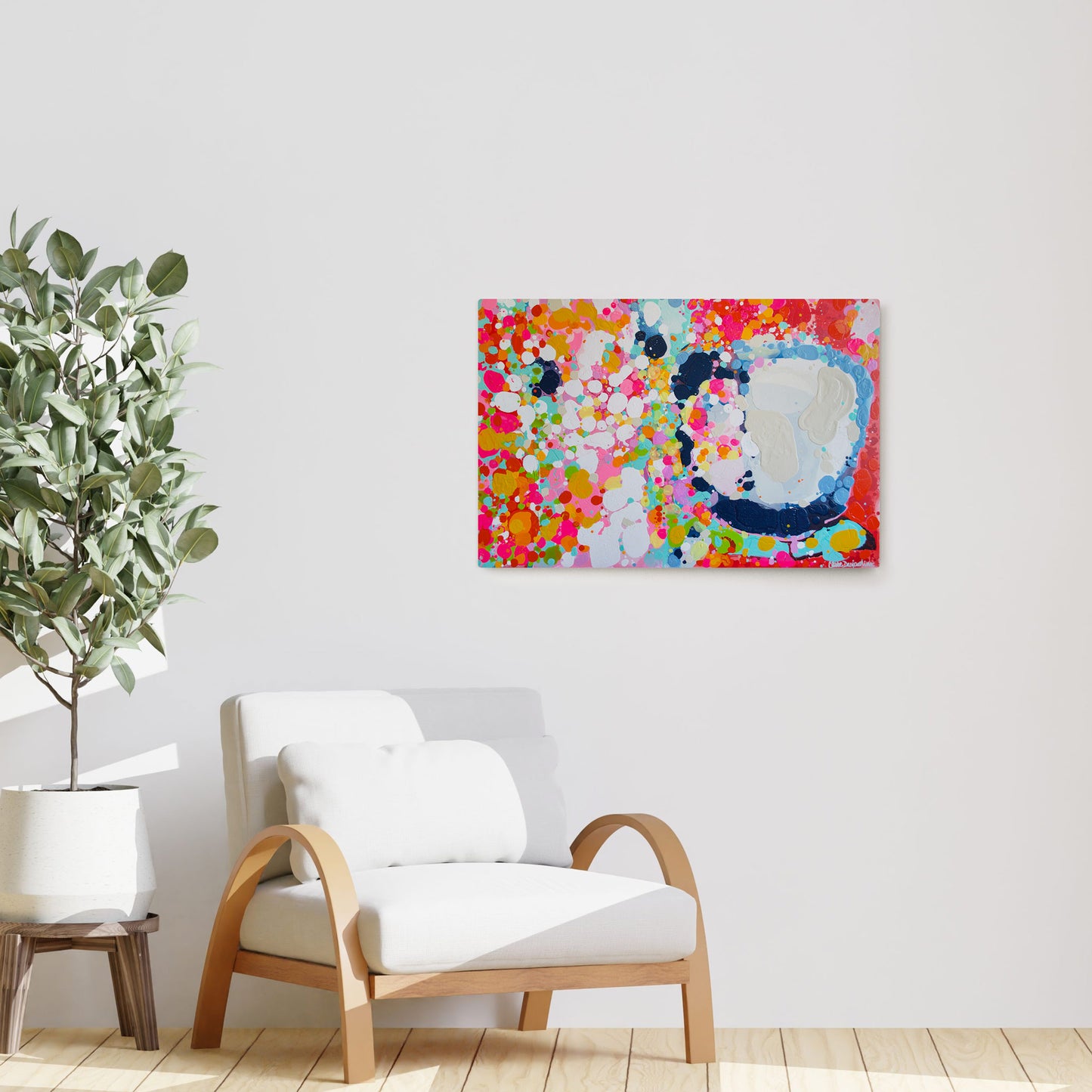 Claire Desjardins' How to Bake a Cake painting reproduced on HD metal print and displayed on wall