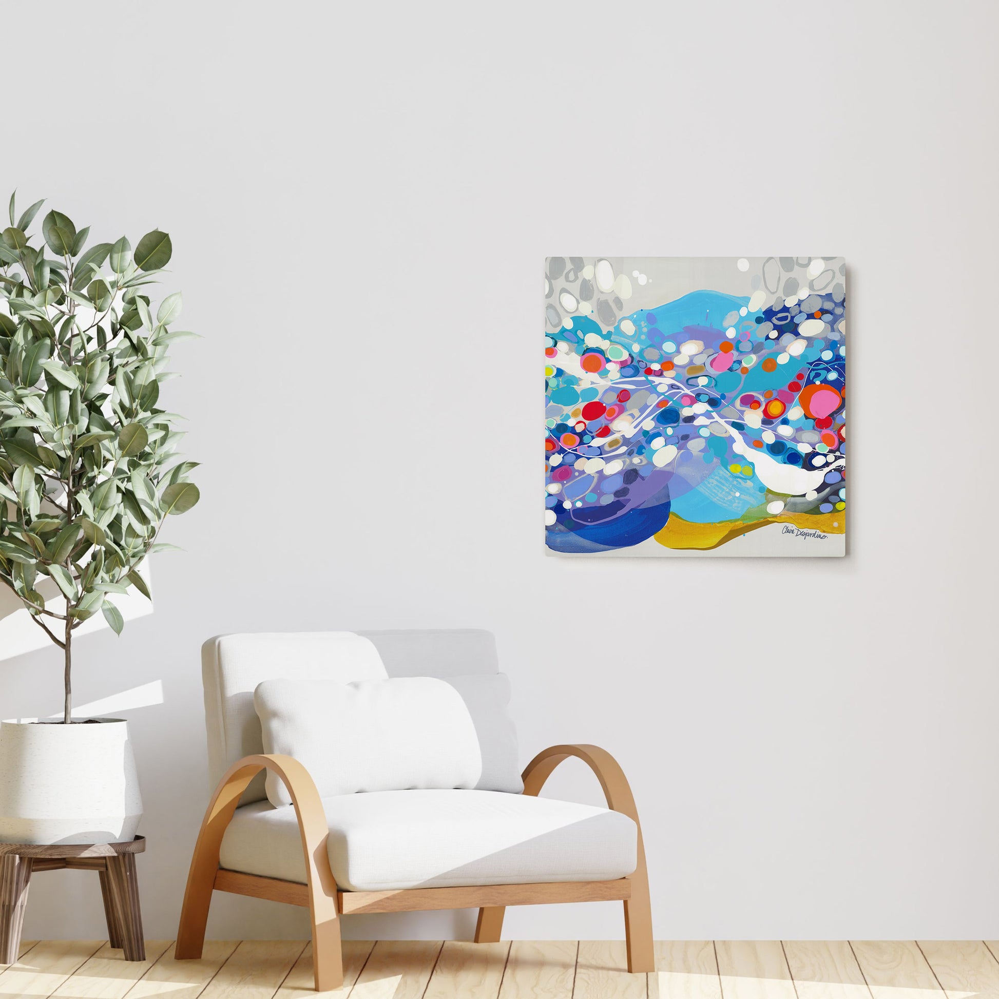 Claire Desjardins' Flight Risk painting reproduced on HD metal print and displayed on wall