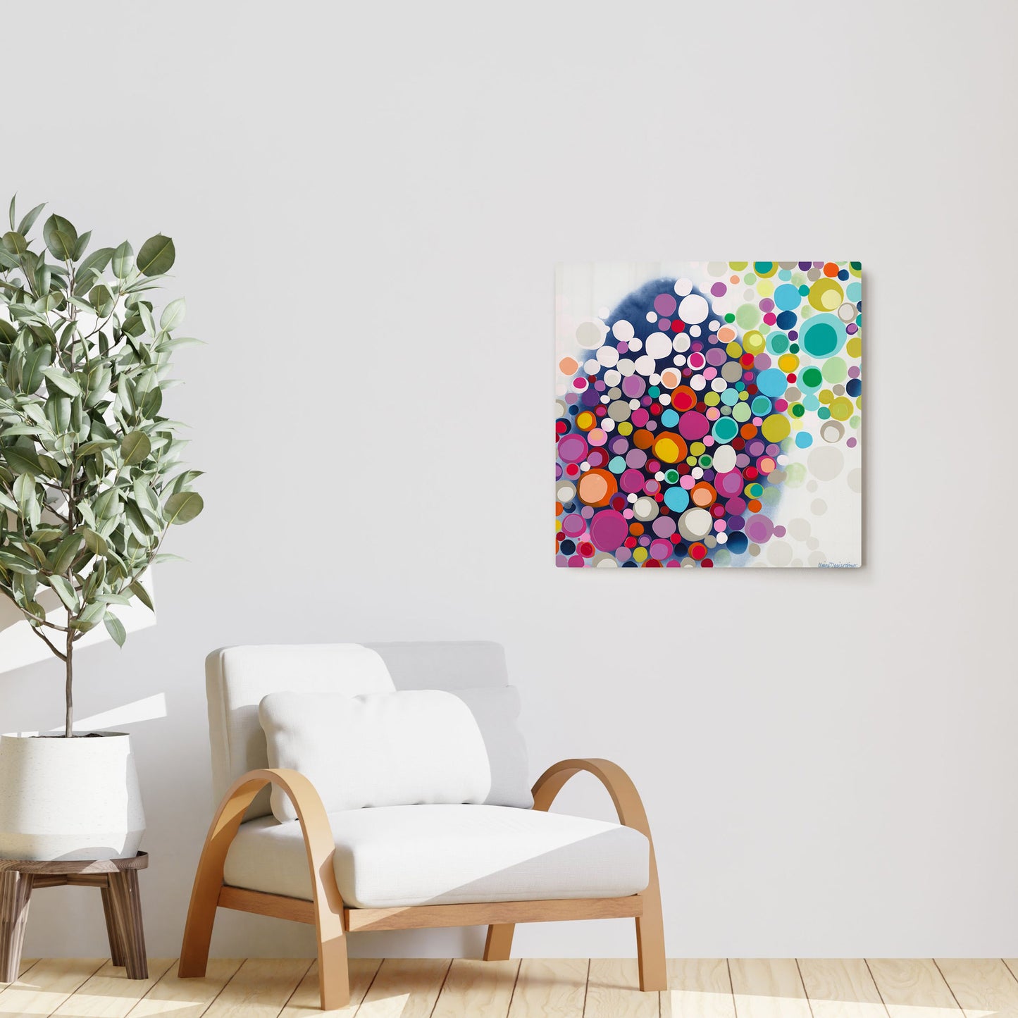 Claire Desjardins' Lots to Say painting reproduced on HD metal print and displayed on wall