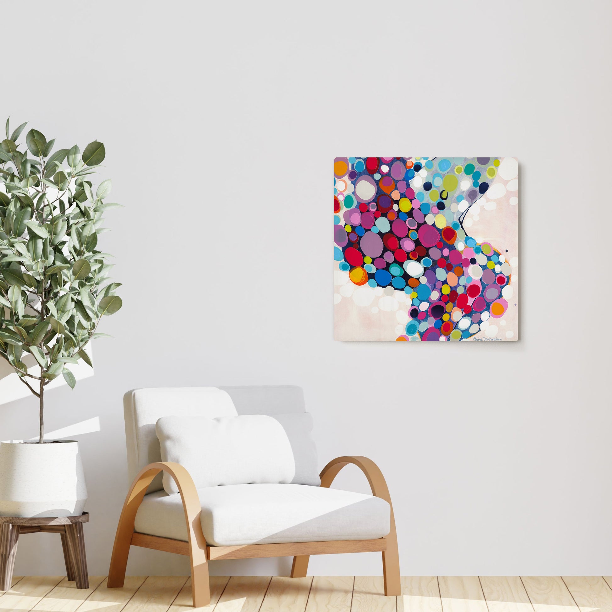 Claire Desjardins' Piece of Cake painting reproduced on HD metal print and displayed on wall