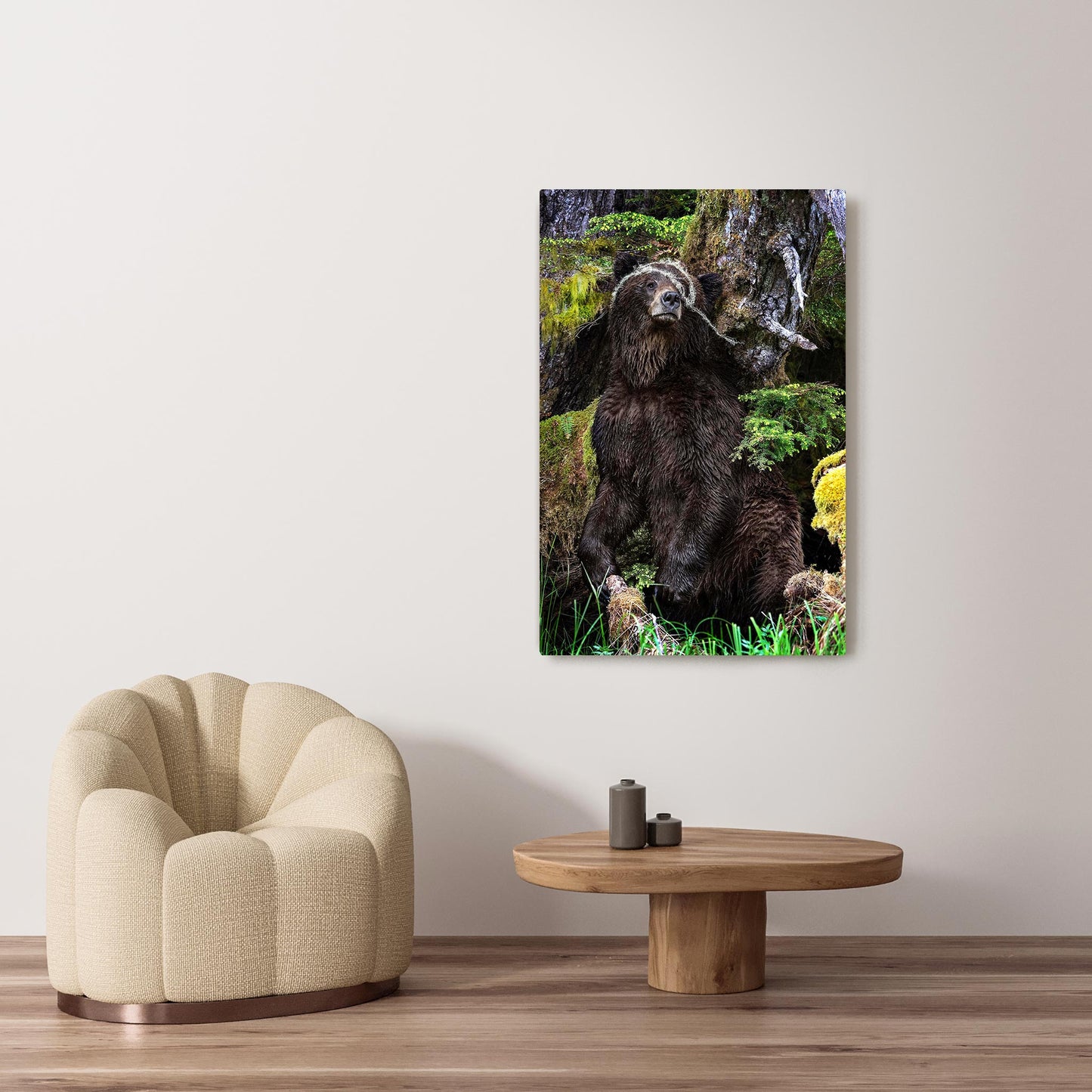 Michelle Valberg's Mighty Grizzly 1 photography reproduced on HD metal print and displayed on wall