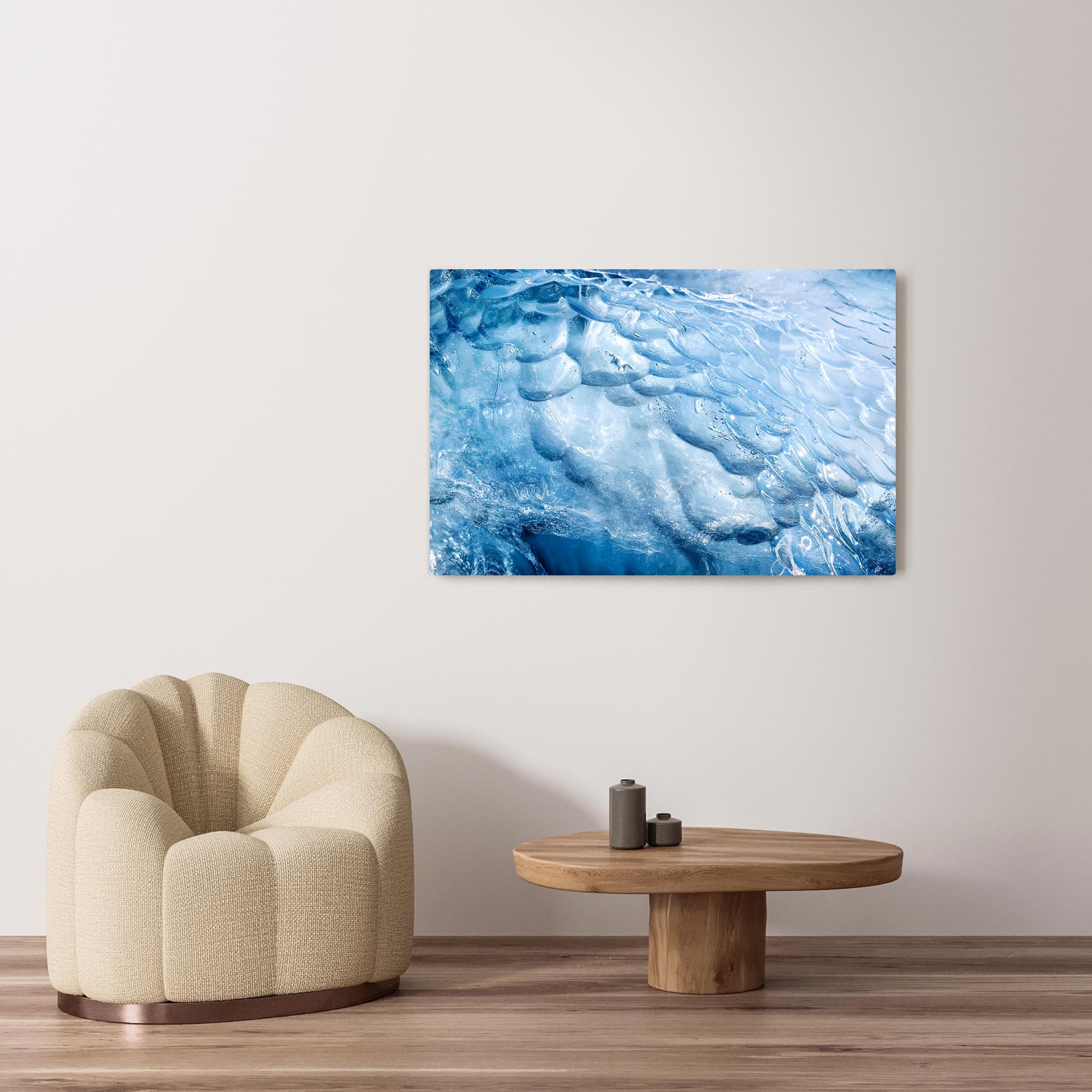 Michelle Valberg's Glistening Ice photography reproduced on HD metal print and displayed on wall