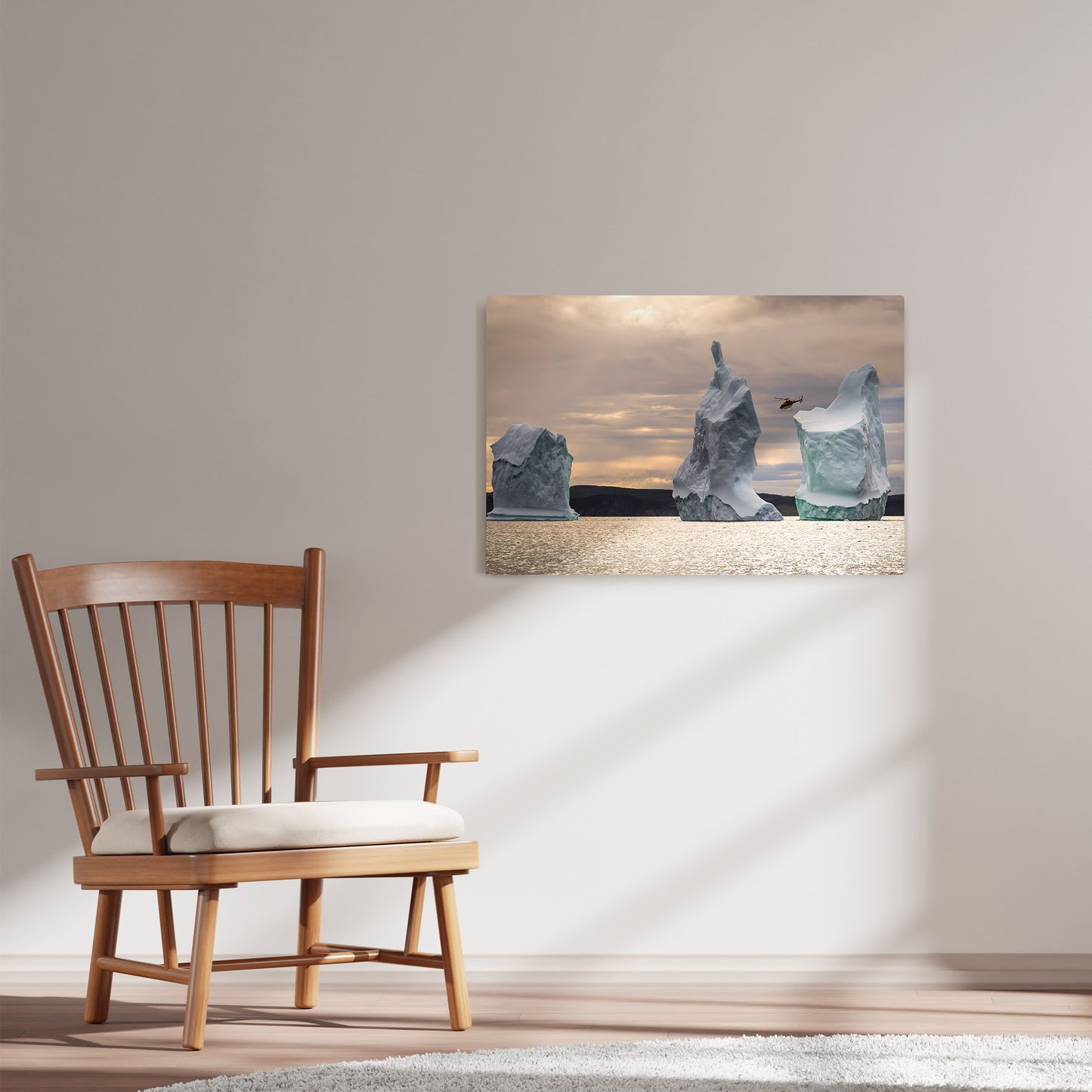 Ray Mackey's Amherst Cove Iceberg photography reproduced on HD metal print and displayed on wall